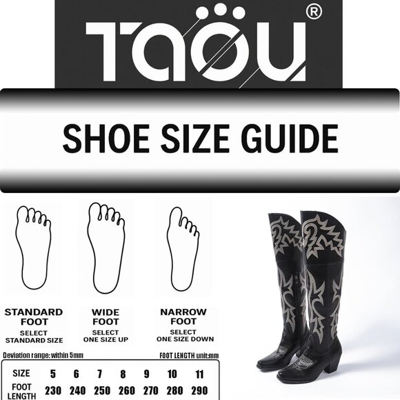 ⚡Women’s Black Knee Western Cowboy Boots Square Toe PU Leather Embroidered - Picture 5 of 8